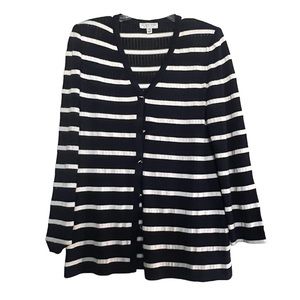 ST. John Sport Wool Blend Navy Cream Striped Cardigan Sweater Button up Small
